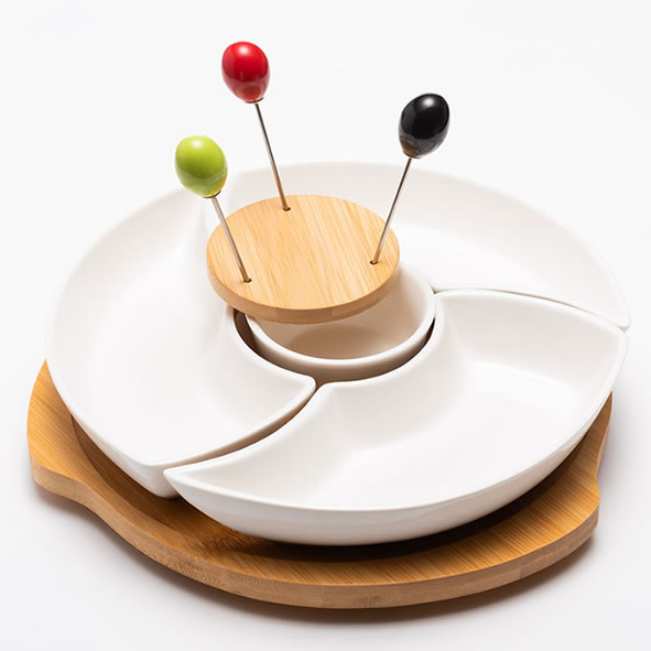 Newgrange Living White Ceramic Dip Set Small With Turntable (Set 3)