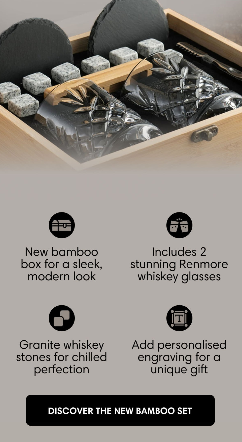 Galway Crystal Renmore Whiskey Gift Set Bamboo Box - Engravable