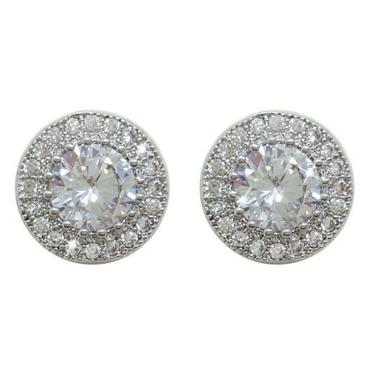  Tipperary Crystal Silver Round Earrings Pave Set Surround