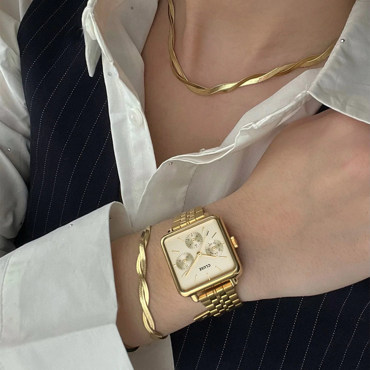 Cluse La Tétragone Multifunction Watch Steel, Full Gold Colour