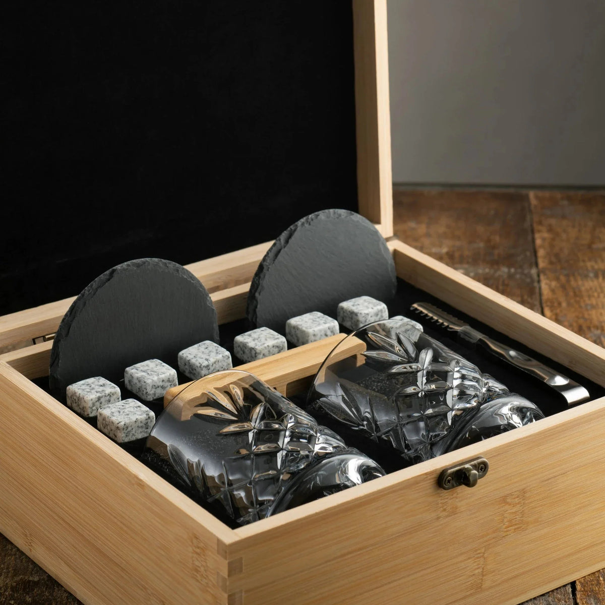  Galway Crystal Renmore Whiskey Gift Set Bamboo Box - Engravable