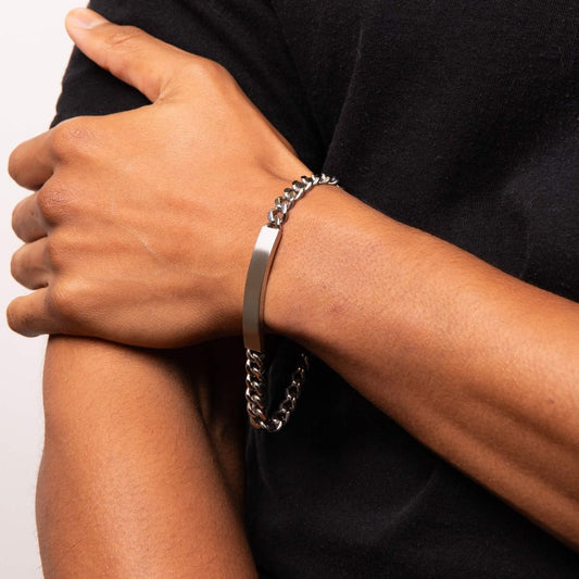  Fred Bennett Brushed Stainless Steel ID Bar Bracelet - Engravable