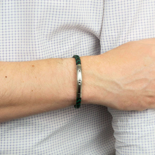  Fred Bennett Black And Forest Green Plaited Leather Bracelet
