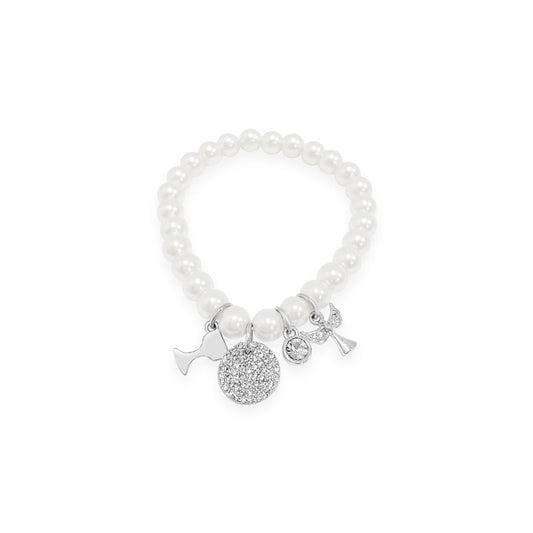  Absolute Jewellery Silver Pearl 4 Charm Bracelet With Chalice
